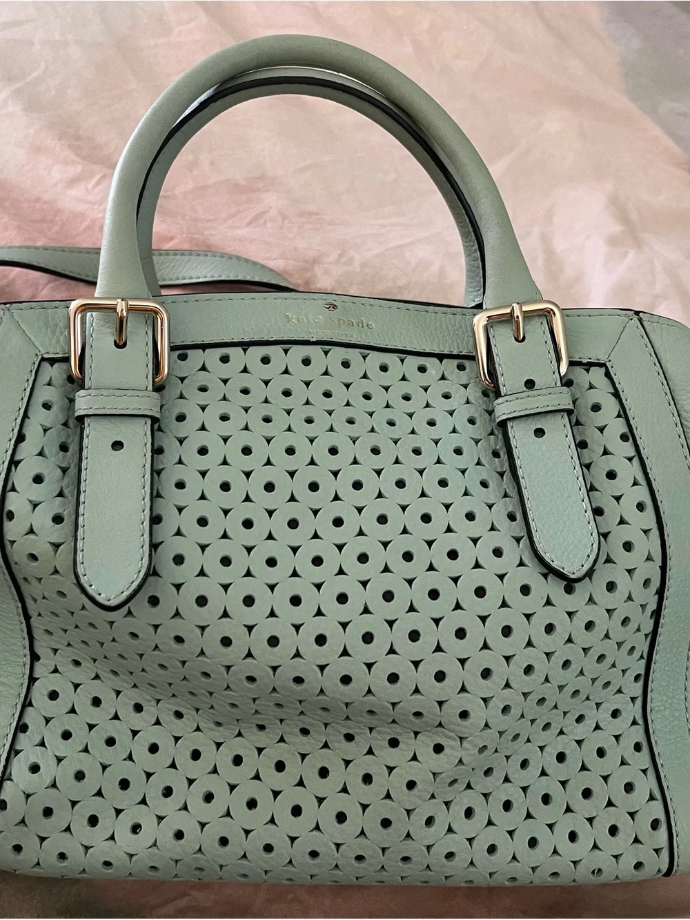 kate spade Mint Green Perforated Leather Satchel with Gold Hardware